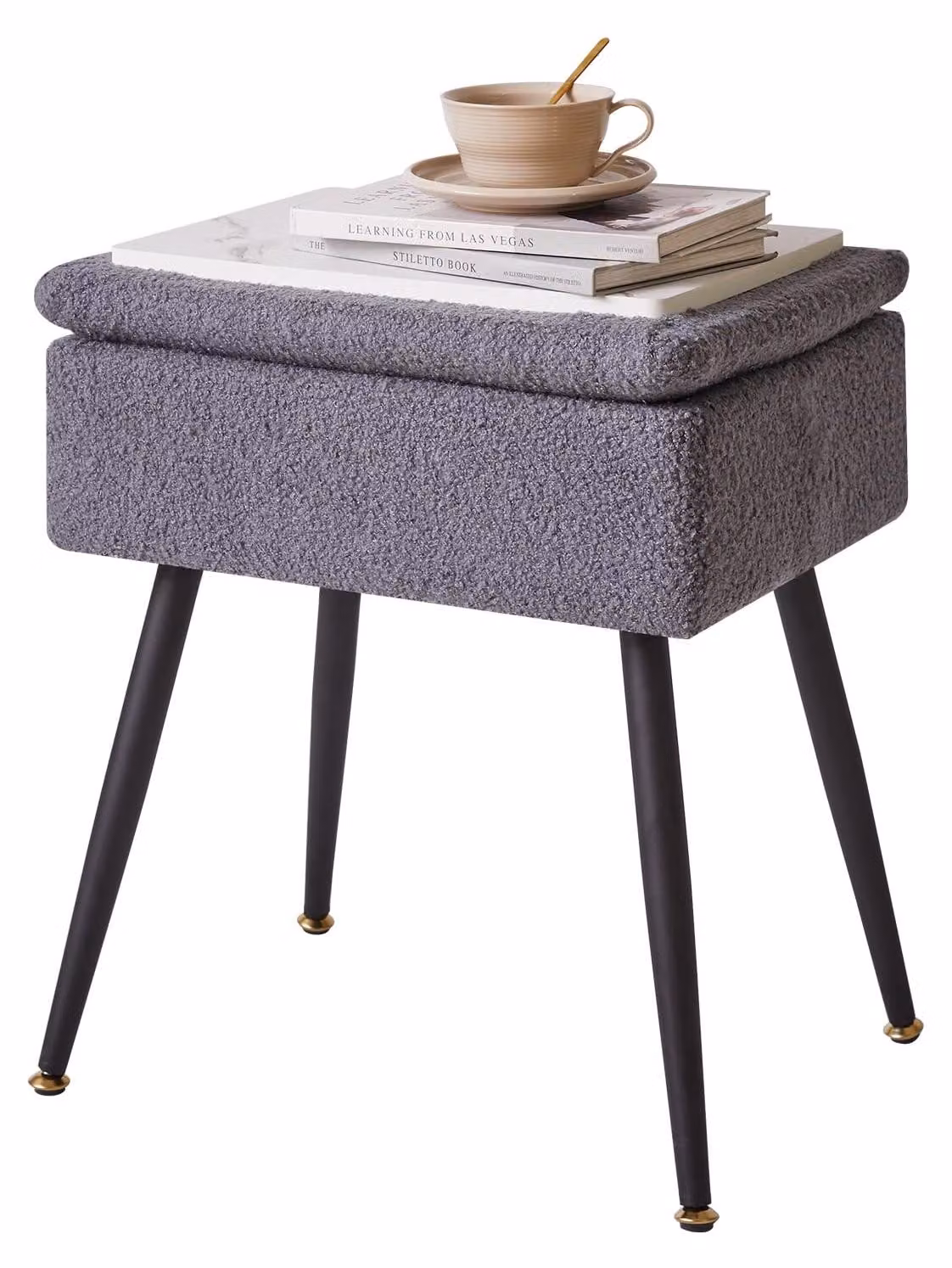Pouf in ecopelliccia effetto teddy per il tavolino da trucco, con spazio contenitivo - Grigio