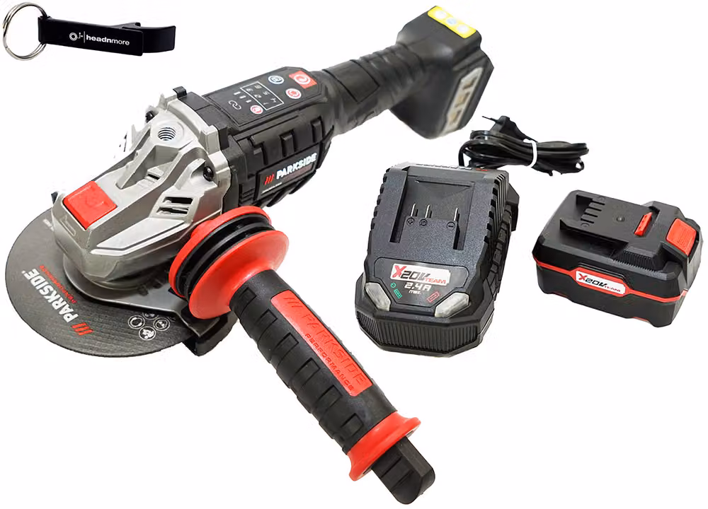 PARKSIDE PERFORMANCE® Smerigliatrice angolare a batteria 20 V 125 mm / incl. batteria (4 Ah) e caricabatteria (2,4 A)