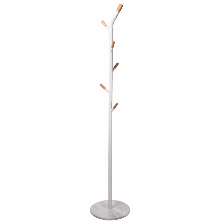 Appendiabiti da terra VESTIAMO CASA in metallo bianco con 6 ganci, Altezza: 175 cm, Diametro: 36 cm