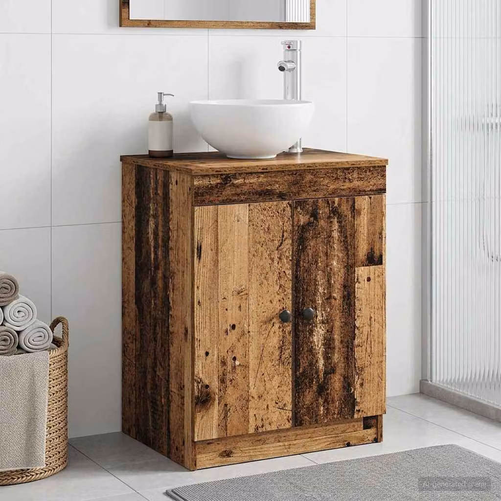 Mobile da bagno vidaXL in legno e metallo marrone con ante a battente e ripiani interni L/P/H: 54 x 41 x 70 cm
