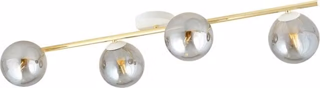 Plafoniera Contemporanea Naza Luceart-Classic con 4 Luci in Metallo Oro e Vetro Sferico Trasparente