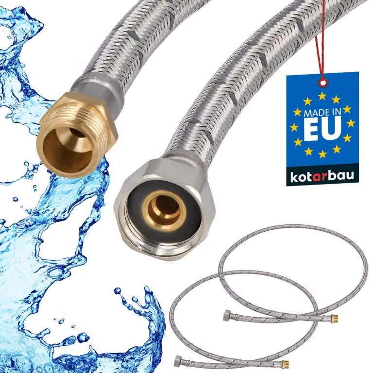 KOTARBAU® 2 Pezzi Tubo Flessibile per Rubinetto 1/2" x 3/8" Rinforzato 150cm Tubo Flessibile Rubinetto Cucina Maschio x Femmina Acciaio Inox