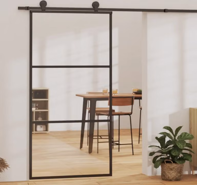 The Living Store porta scorrevole ESG in vetro e alluminio 102x205 cm nero