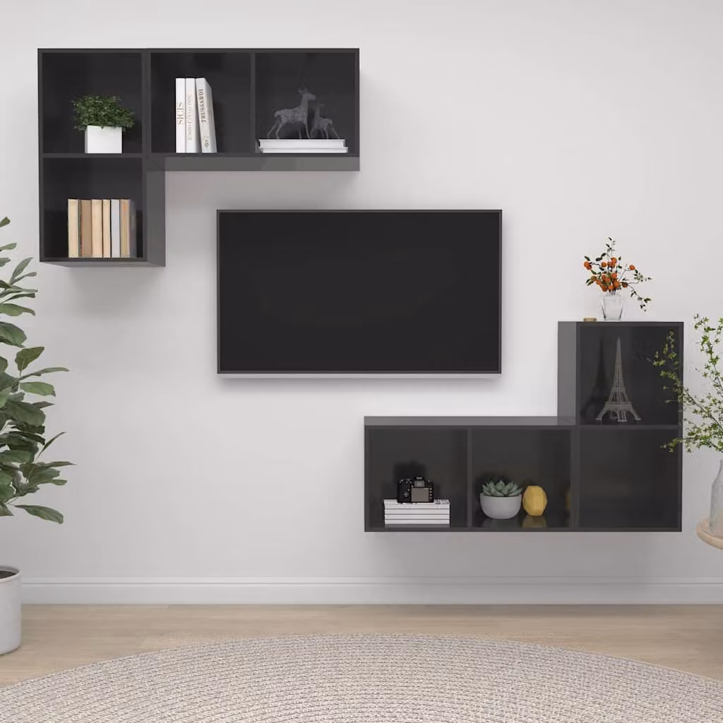 Mobile TV da parete vidaXL in legno MDF Grigio Lucido stile rustico