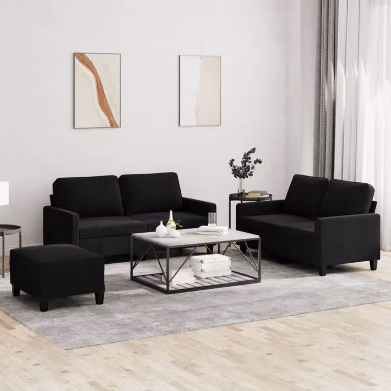 Maison Exclusive - Set divano a 3 pezzi con cuscini in velluto nero