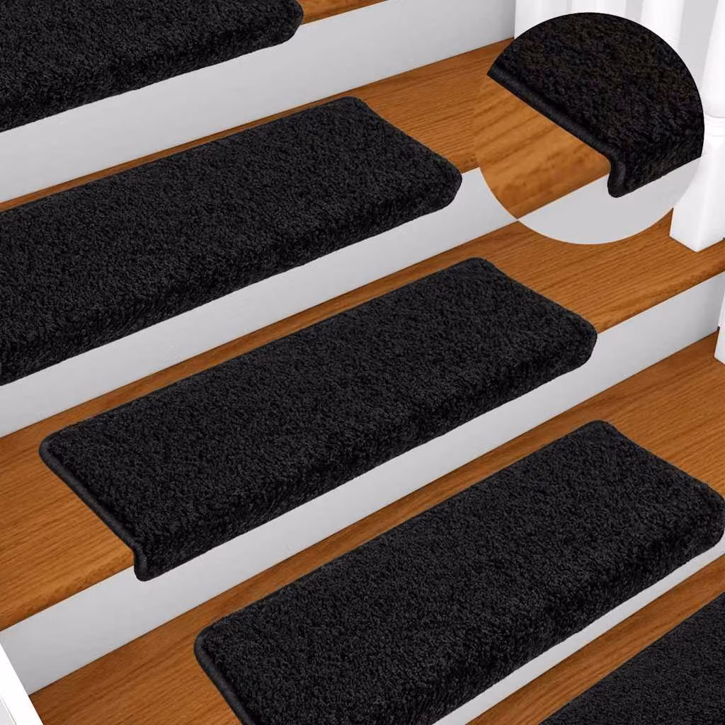 Set di 10 tappetini per scale vidaXL in polipropilene nero con bordo rettangolare L: 65 cm, P: 40 cm, H: 4 cm
