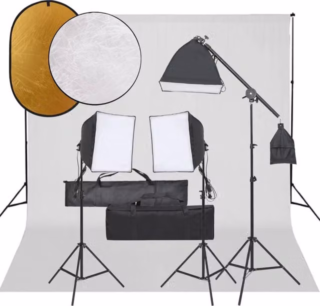 Kit per studio fotografico con illuminazione fondale e riflettore nero 02_0042445