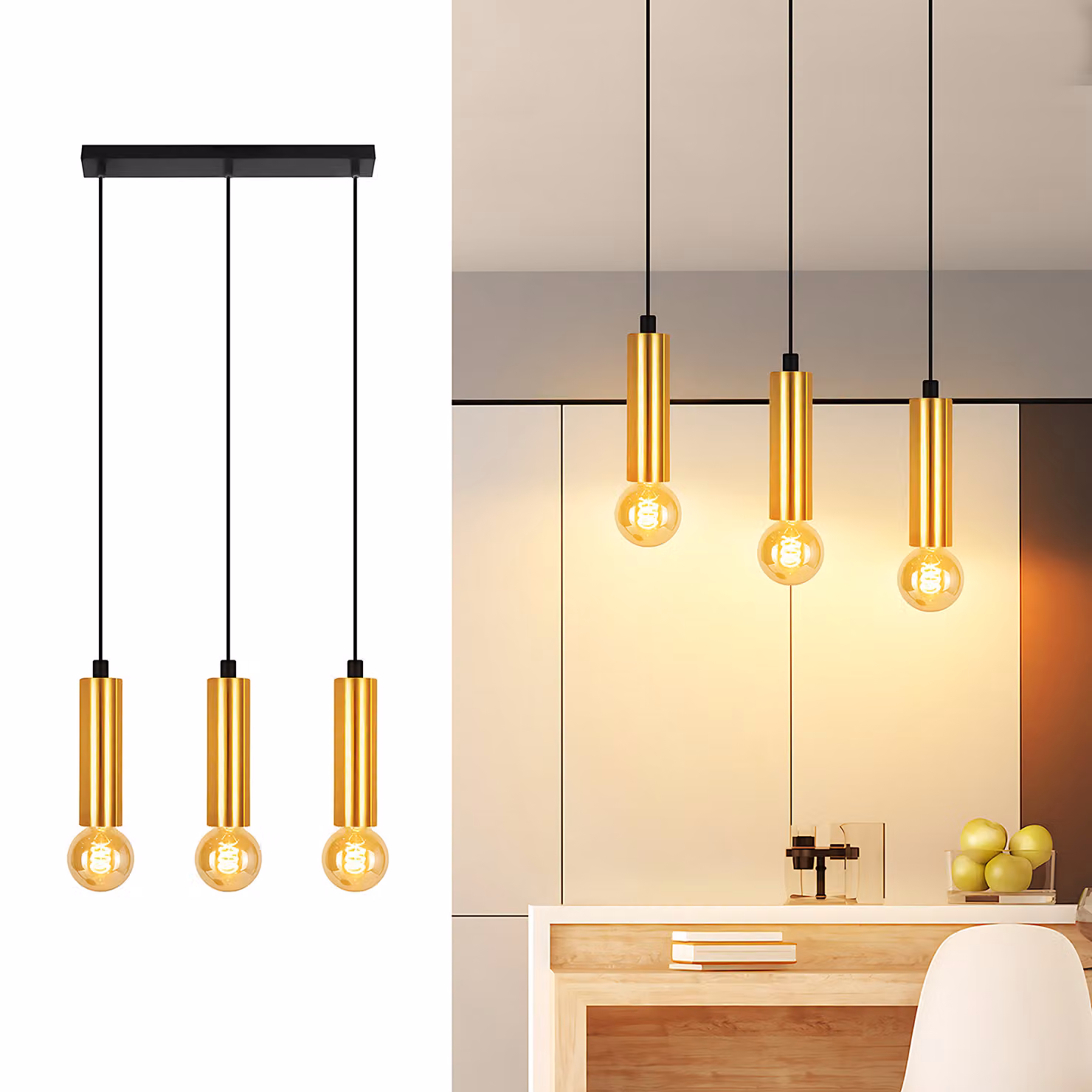 ZMH lampada a sospensione oro 3 fiamme lampada a sospensione tavolo da pranzo E27 lampada sala da pranzo industriale metallo lampada cucina appesa lampada soggiorno camera da letto cucina senza lampadina