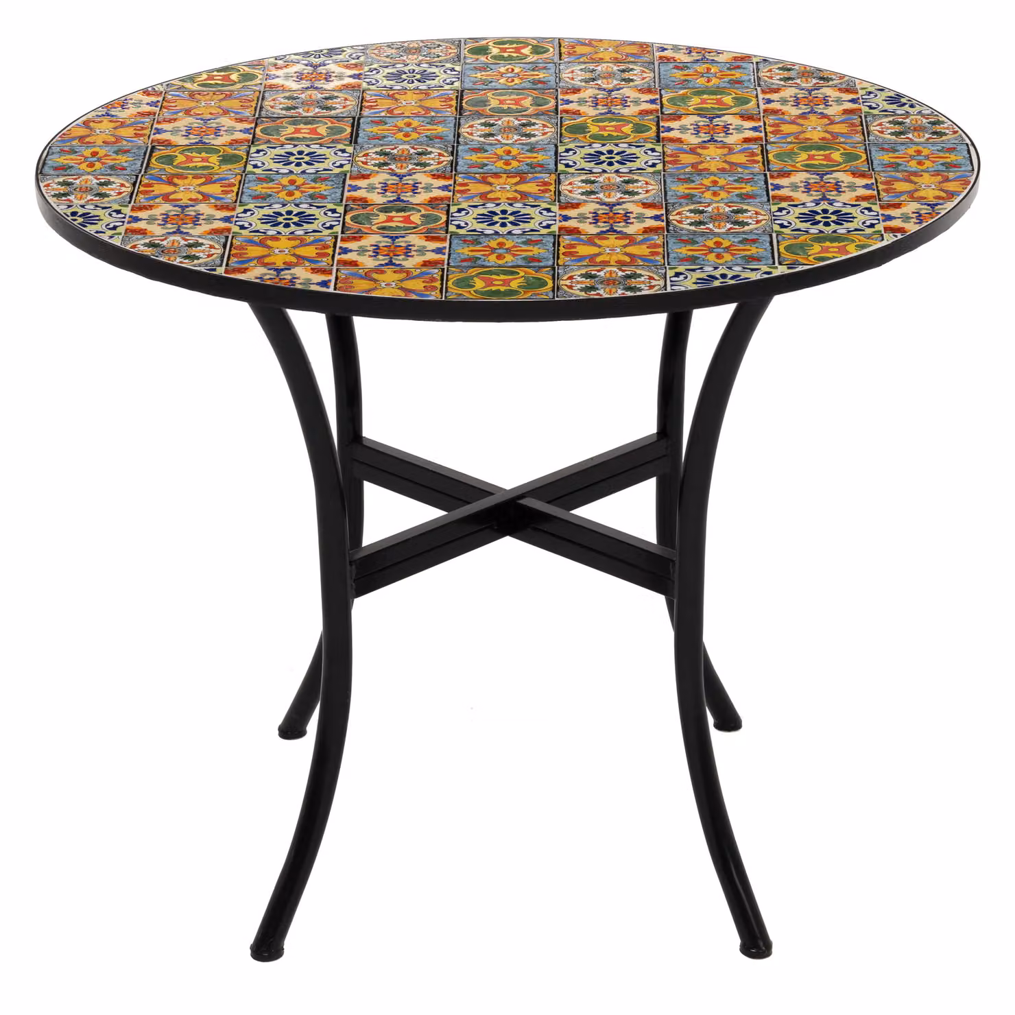 Vestiamo Casa Tavolo Tondo Moderno in Metallo Nero con Top in Ceramica Floreale, Diametro: 90 cm, Altezza: 75 cm – 1