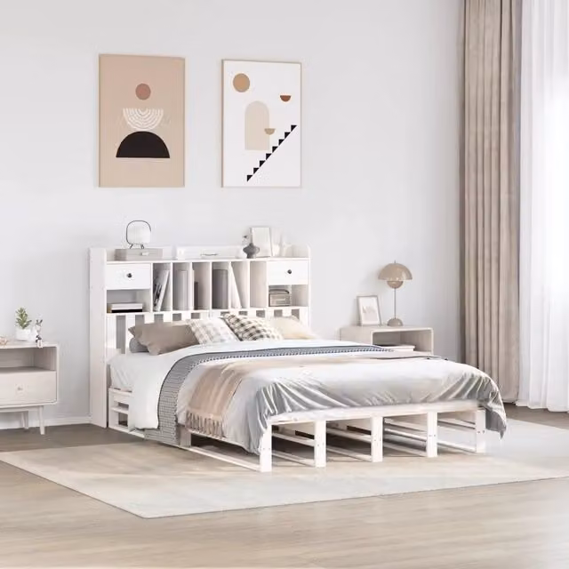 Letto Libreria senza Materasso Bianco 140x190 cm Legno di Pino 3323987