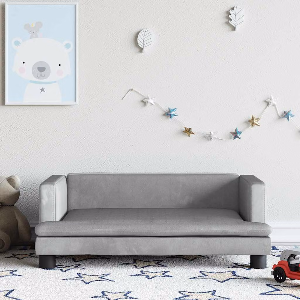 vidaXL Divano per Bambini Grigio Chiaro in Velluto L: 80 cm, P: 45 cm, H: 30 cm