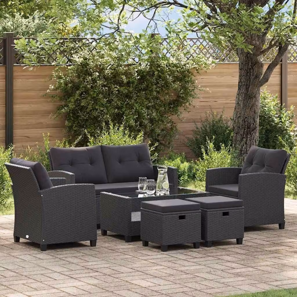 Set da salotto per esterni, set da pranzo, mobili da giardino, divano da esterno - Nero - Realizzato in rattan sintetico resistente agli agenti atmosferici