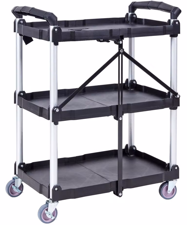 Carrello pieghevole multifunzione - Carrello di servizio - Carrello robusto - Trolley - Carrello da lavoro - 3 ripiani - Capacità di carico: 165 kg