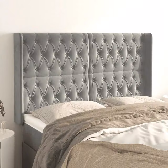 Testiera con Orecchie Design Mania in Velluto Grigio Chiaro L: 163 cm, P: 16 cm, H: 118/128 cm – 1