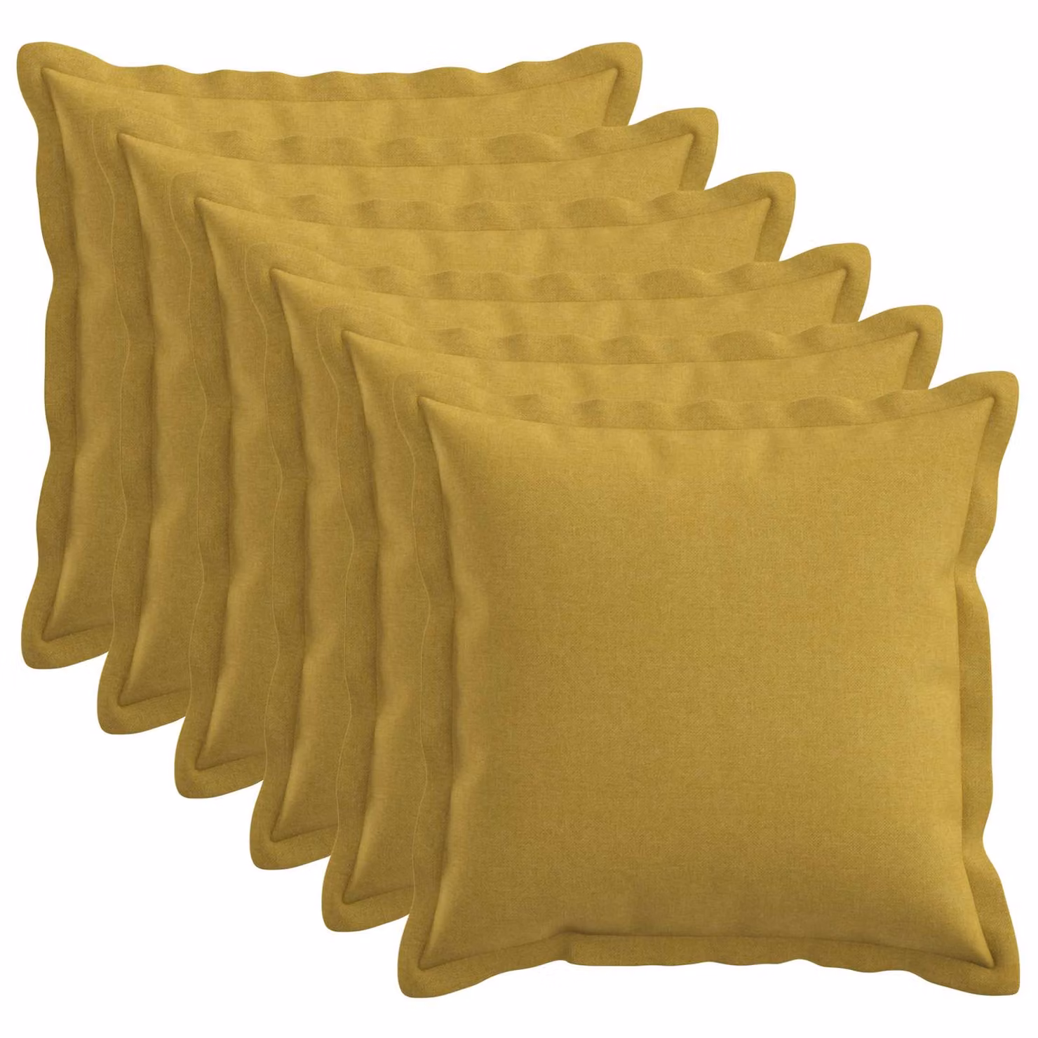 Set di 6 cuscini vidaXL HOUTEN in lino verde chiaro e giallo, forma quadrata, L/P/H: 35 x 35 x 12 cm