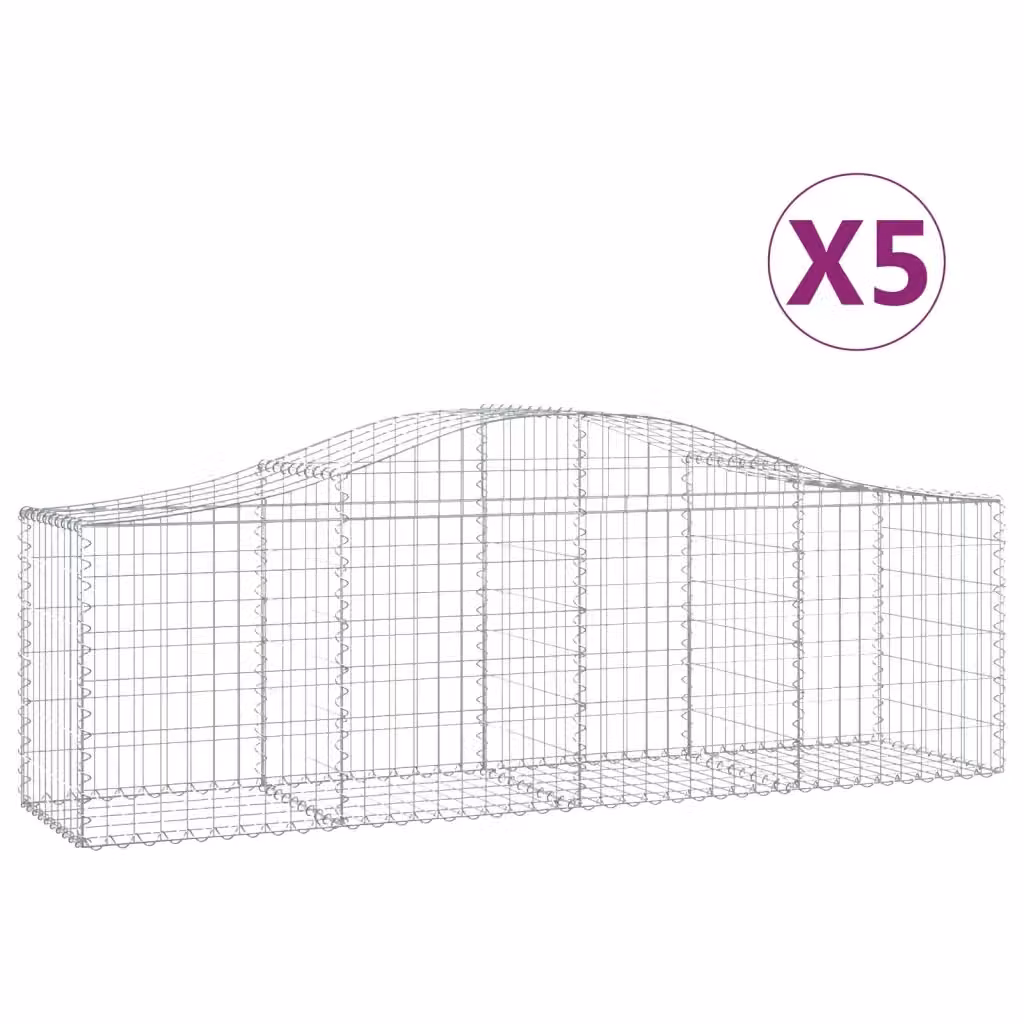 Set di 5 Cesti Gabbioni ad Arco vidaXL in Acciaio Zincato Argento L: 200 cm, P: 50 cm, H: 60-80 cm – 2