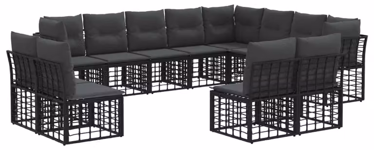 Set di divani da esterno Nero e Grigio scuro Poliestere