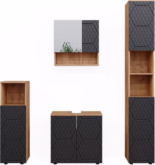 Set mobili bagno Irma Antracite con struttura a nido d'ape 4 pezzi Vicco