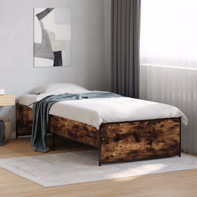 Struttura del letto vidaXL in legno e metallo, Rovere e Nero, L 80 x P 200 x H 40,5 cm