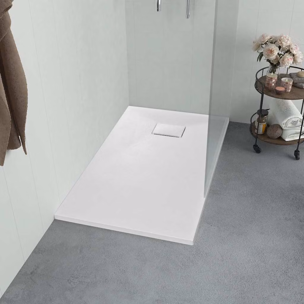 Piatto Doccia Quadrato vidaXL in Mineral Cast Bianco Antiscivolo L 80 x P 80 cm – 1