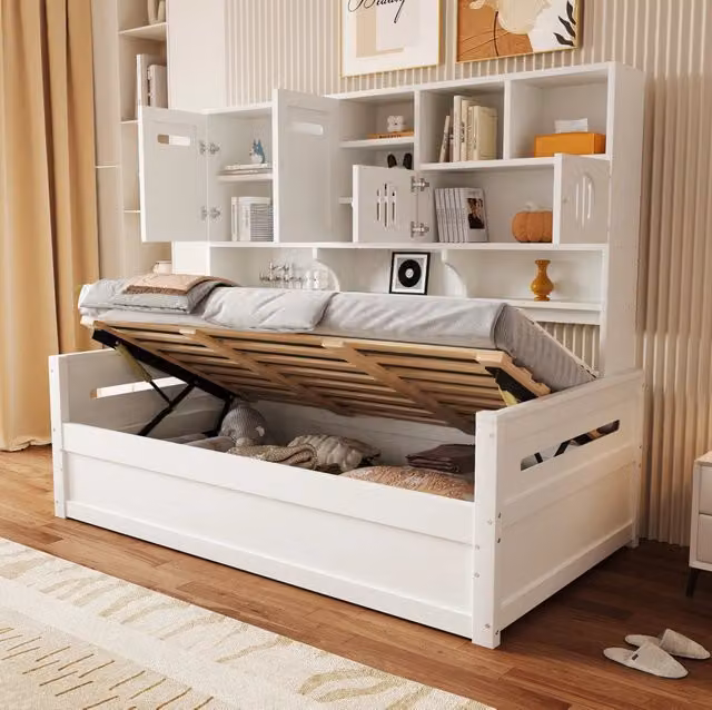 Letto multifunzione idraulico 90 x 200 cm con vani contenitore