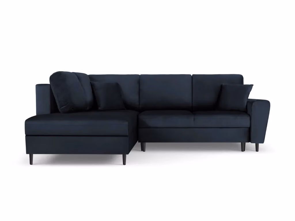 Divano angolare convertibile con contenitore Kyoto Cosmopolitan Design, 5 posti in velluto blu scuro, L 243 cm x P 194 cm x H 88 cm – 2