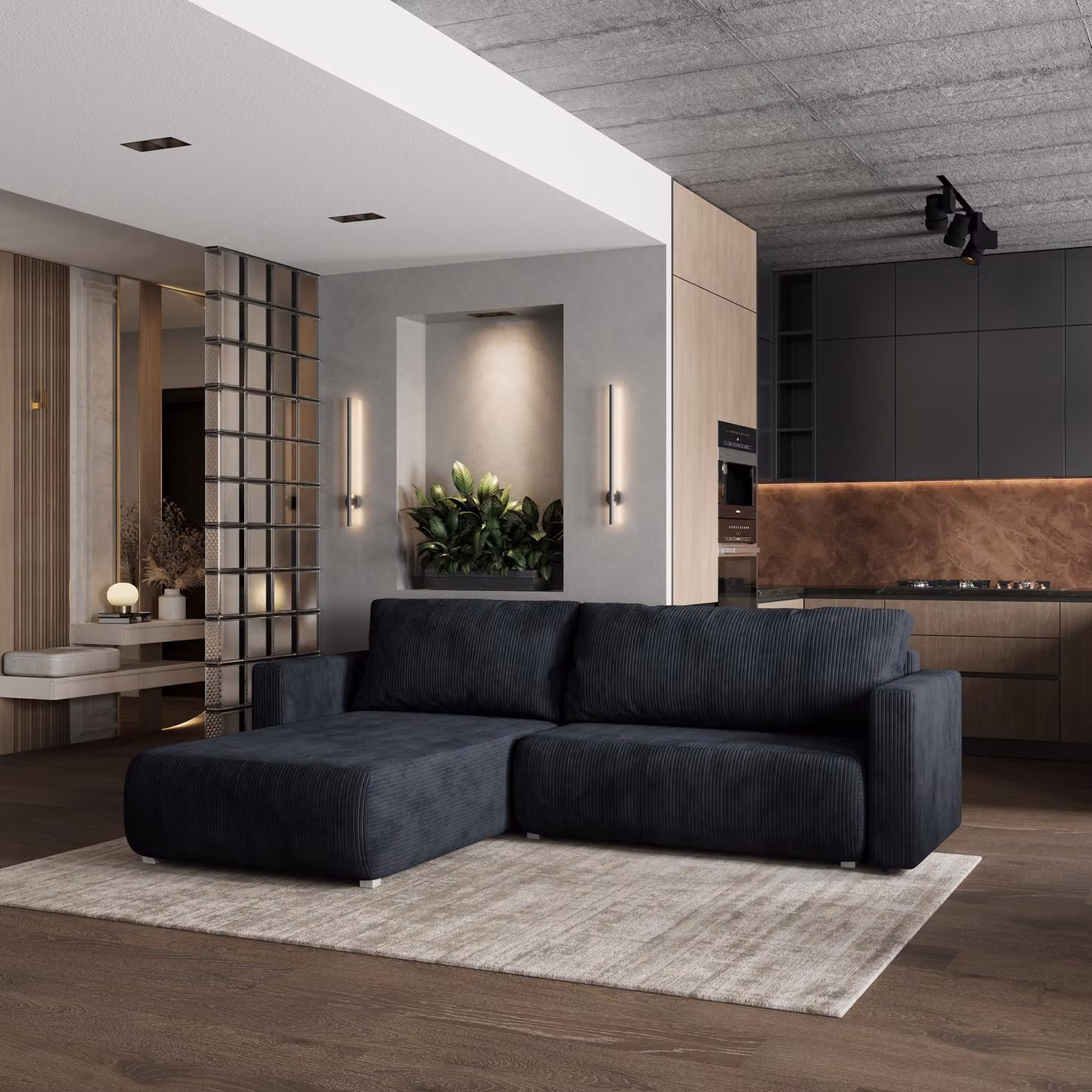 Divano angolare Masseno TURIN P con funzione letto a L, divano con box letto, divano da salotto, divano, divano, divano letto, set di divani - nero, POSO 135
