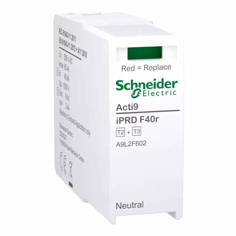 Modulo di protezione di ricambio Schneider Electric per scaricatore di sovratensione iPRD F40r 3P+N, tipo 2+3, modulo N-PE, fusibile integrato A9L2F602