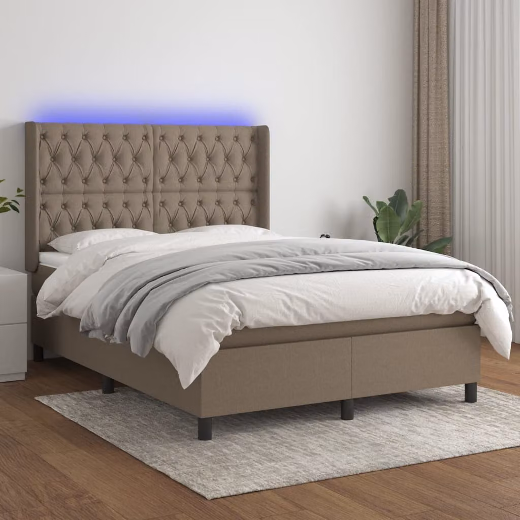 Maison Exclusive - Letto a Molle con Materasso e LED Tortora 140x190 cm in Tessuto