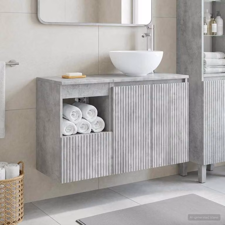 Set di mobili per il bagno vidaXL composto da mobile lavabo e pensile a parete, design moderno, colore grigio