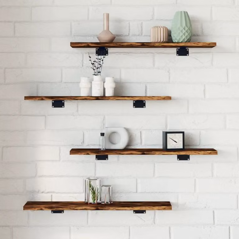 Set di 4 mensole da parete vidaXL in legno multistrato color rovere fumo, L: 60 cm, P: 10 cm, H: 1,5 cm