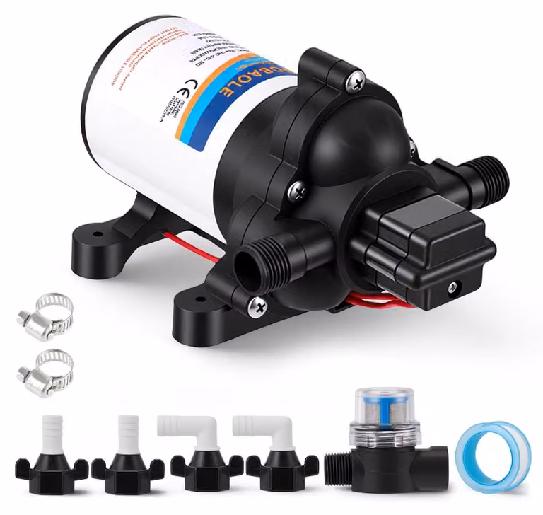 Pompa acqua 12V - Pompa a membrana - Autoadescante - 5 camere - 5,5 GPM (20,8 l/min) - Adatta per cucina, bagno, camper, barca - Colore: bianco
