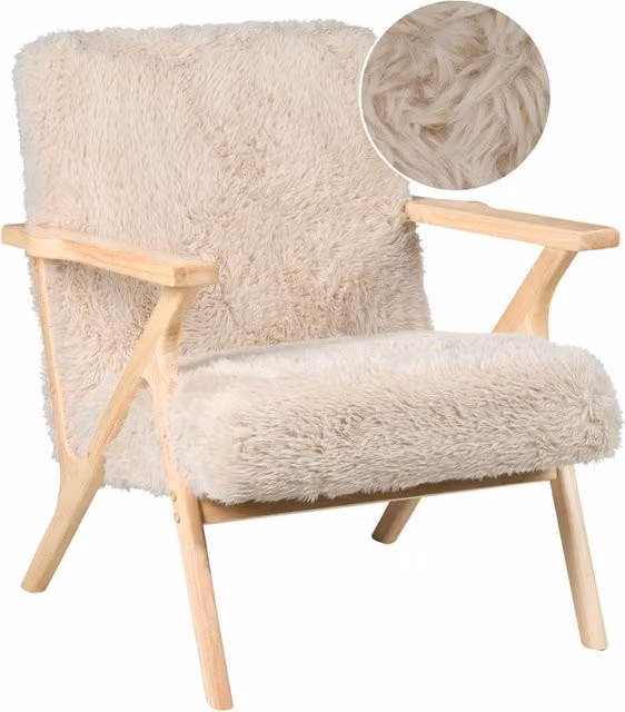 Poltrona da salotto con Rivestimento in pelliccia e Struttura in legno beige chiaro stile retrò