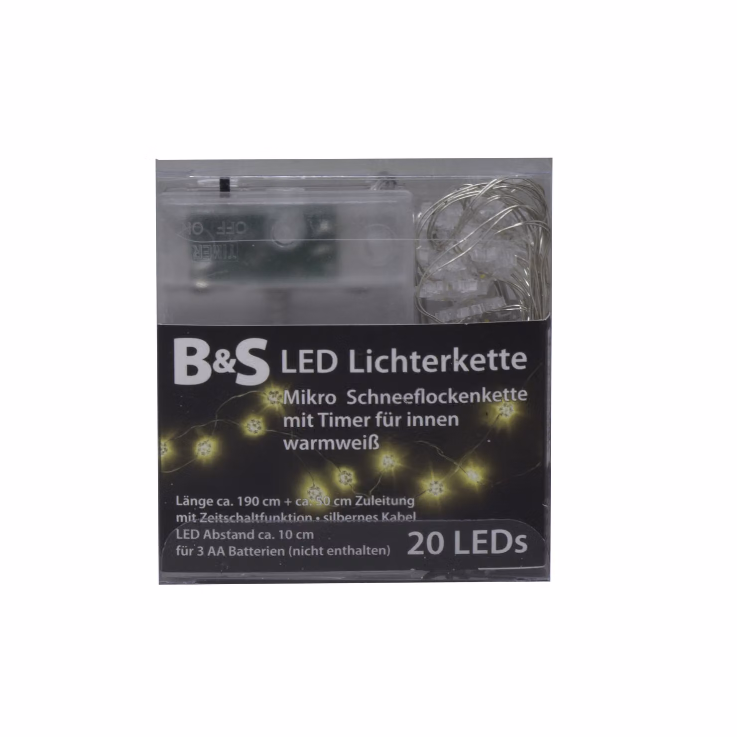 Luci fiabesche Mirko catena di fiocchi di neve 20 LED funzione timer per interni