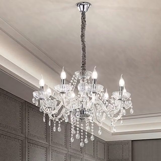 Lampadario Classico Venezia Vetro Trasparente 8 Luci E14