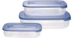 Set di 3 contenitori per alimenti Tontarelli con coperchio a scatto, colore azzurro, volumi: 930 ml, 1,9 lt e 3,0 lt