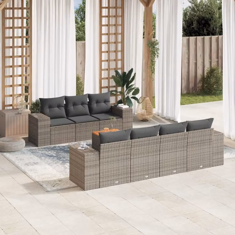 Maison Exclusive - Set Divano da Giardino 8 pz con Cuscini Grigio in Polyrattan