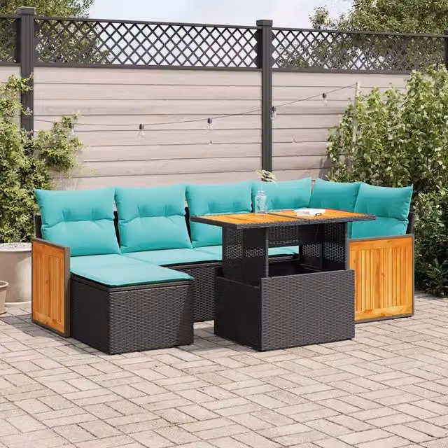 Set Divani Giardino 7 pz con Cuscini Marrone Polyrattan Acacia 3327732