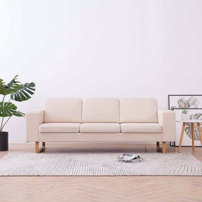 vidaXL Divano a 3 Posti Moderno in Tessuto Beige con Cuscini e Coperture Rimovibili
