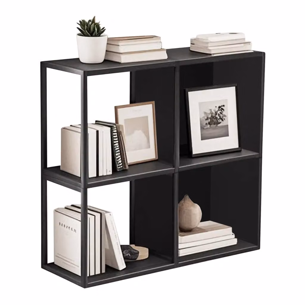 Set di 4 mensole da muro Nostened en.casa in metallo nero opaco con pannello posteriore e laterale L 28 cm x P 20 cm x H 28 cm – 2