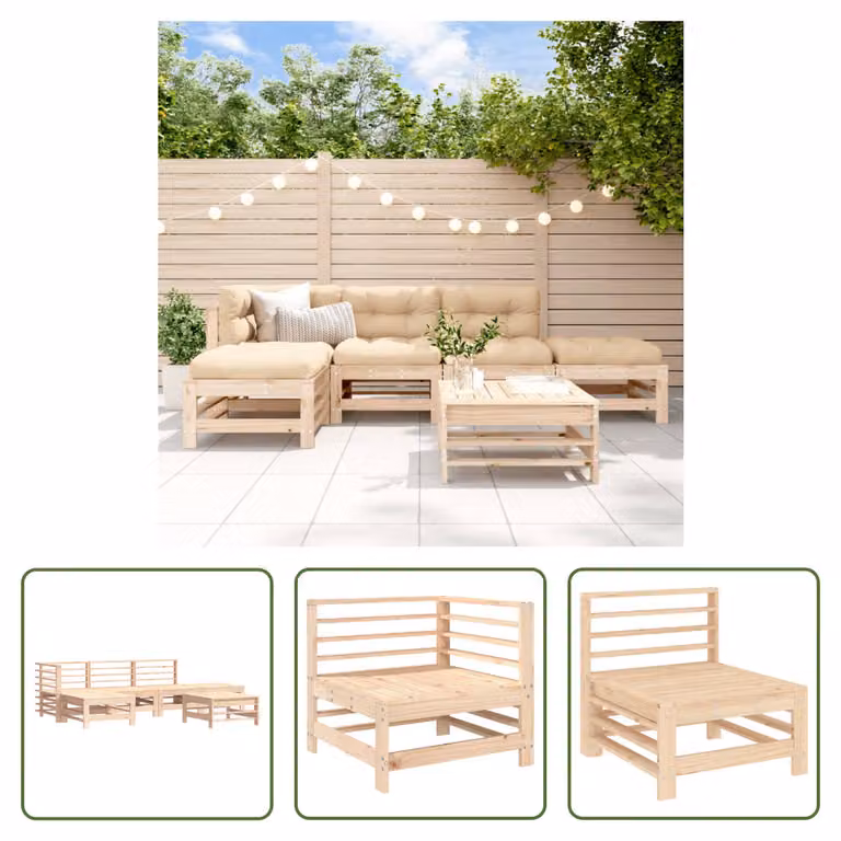 The Living Store Set da salotto da giardino in pino massiccio da 6 pezzi
