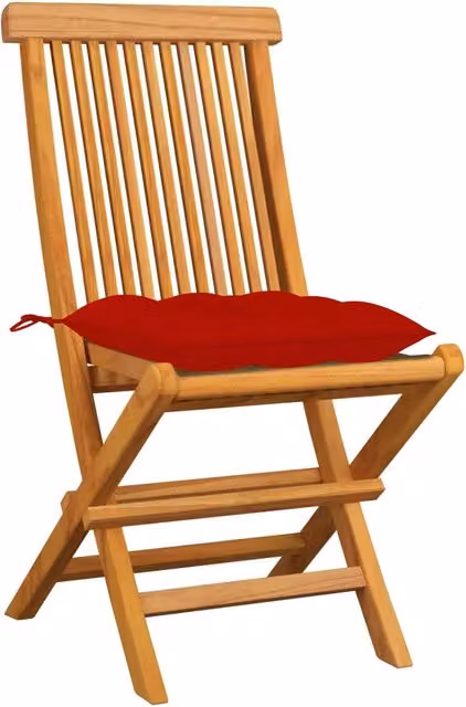 Sedie Pieghevoli con Cuscini Rossi 4 pz Massello di Teak 3062589