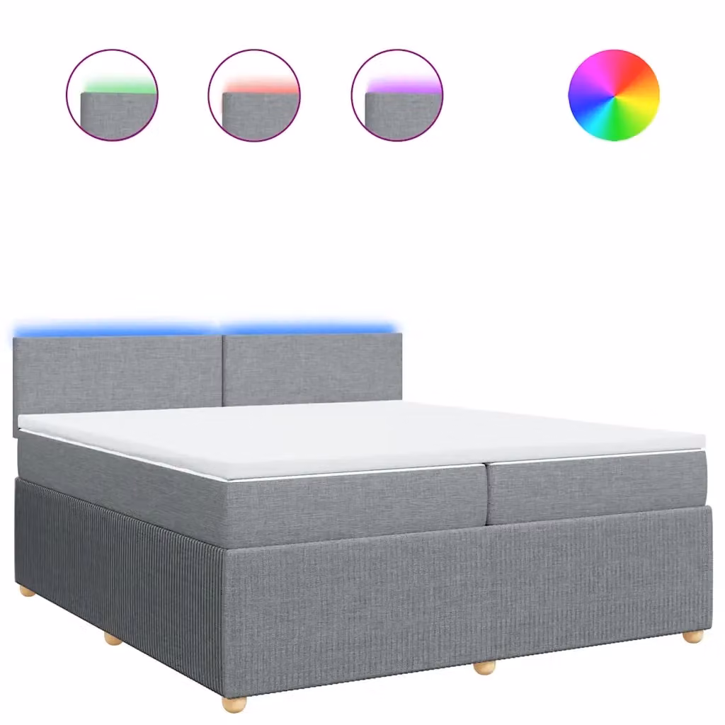 Letto Ibrido Moderno vidaXL con Materasso Grigio e Bianco, Struttura in Legno di Pino e Tessuto, con Illuminazione Sotto il Letto e Porta USB, L/P: 200 x 200 cm – 2