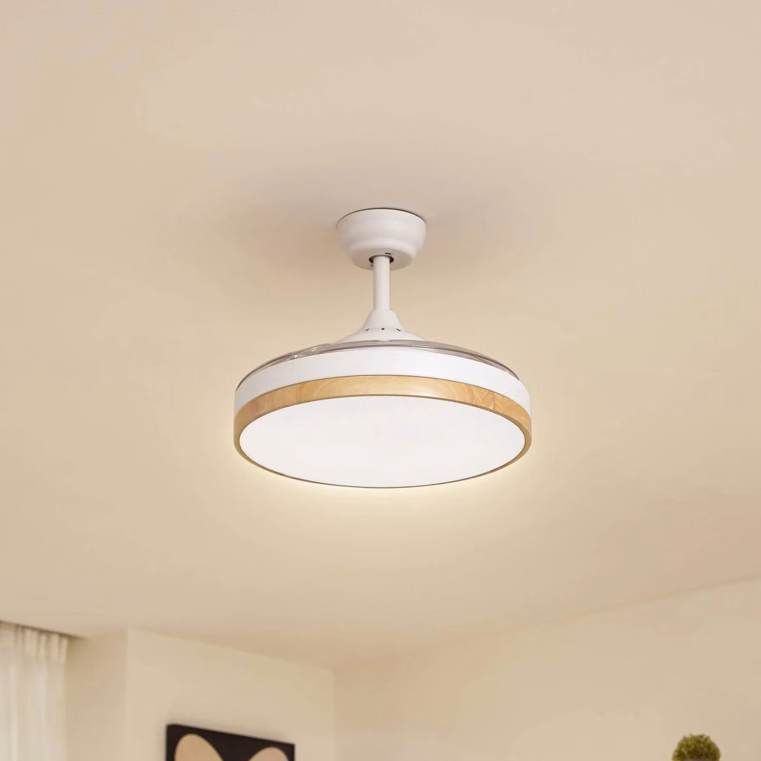 Ventilatore da soffitto LED Lindby Oras, bianco, DC, silenzioso, Ø 107 cm Oras, Bianco / Opale, Soggiorno / Sala da pranzo, Metallo, Moderno