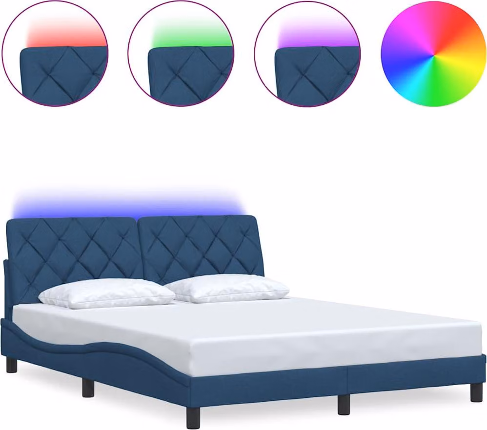Giroletto con LED senza Materasso Blu 160x200 cm in Tessuto