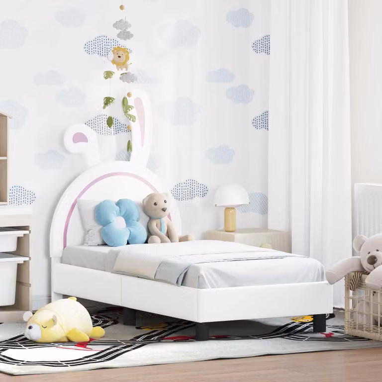 Struttura letto per bambini vidaXL con testata in ecopelle bianca e doghe in legno L/P/H: 140 x 70 x 74 cm