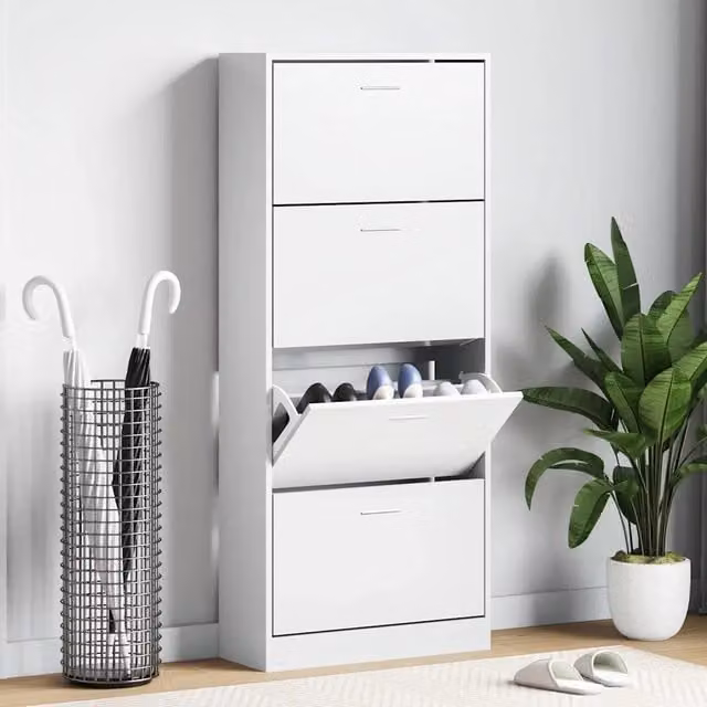 Scarpiera moderna a parete vidaXL bianca in legno L: 63 cm, P: 24 cm, H: 147 cm – 1