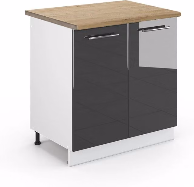 Mobile lavello cucina Fame-Line Vicco moderno antracite lucido e bianco con piano in rovere, L: 80 cm, H: 82 cm, P: 60 cm – 1