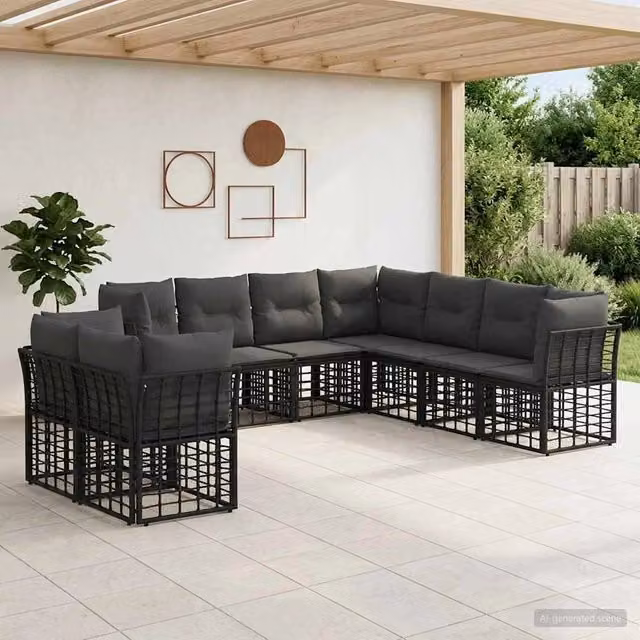 Set di divani da esterno Nero Poliestere 3437499