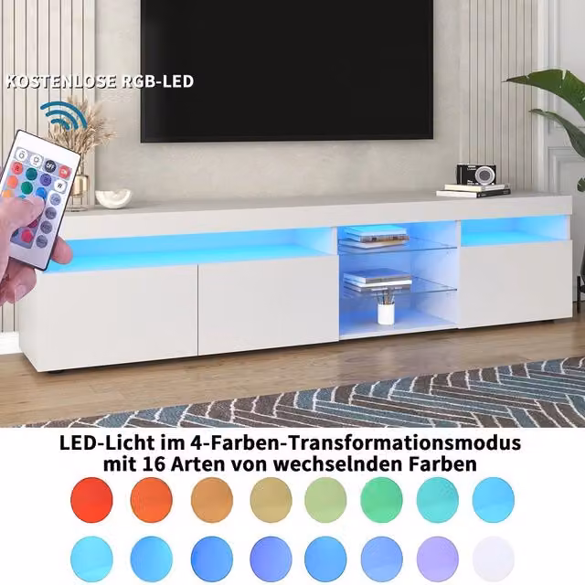 Mobile TV con illuminazione LED - Xylo - Per TV fino a 55 pollici, pannello luminoso, bianco